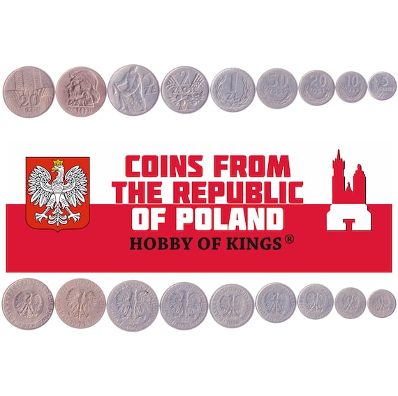 Polish 9 Coin Set 5 10 20 50 Grosz 1 2 5 10 20 Złoty | Nicolaus Copernicus | White Crowned Eagle | Poland | 1957 - 1974