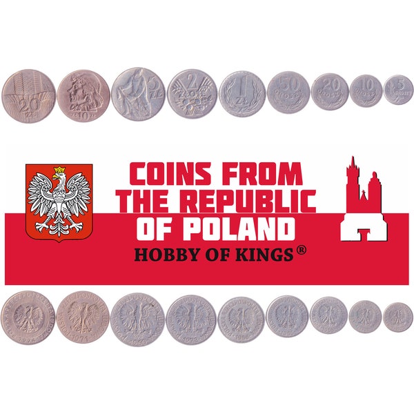 Polish 9 Coin Set 5 10 20 50 Grosz 1 2 5 10 20 Złoty | Nicolaus Copernicus | White Crowned Eagle | Poland | 1957 - 1974