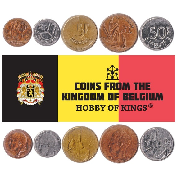 Belgian 5 Coin Set 50 Centimes 1 5 20 50 Francs | Lion | Ivy | Belgium | België Belgique | 1980 - 1993