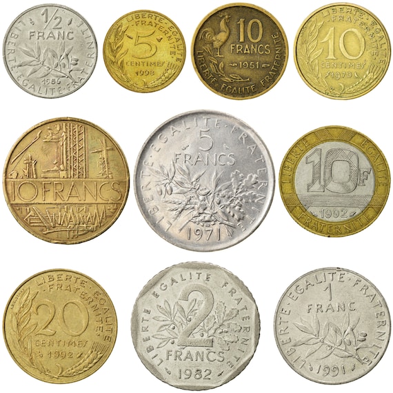 ♯フランス共和国:旧50フラン札と20centimes硬貨のセット
