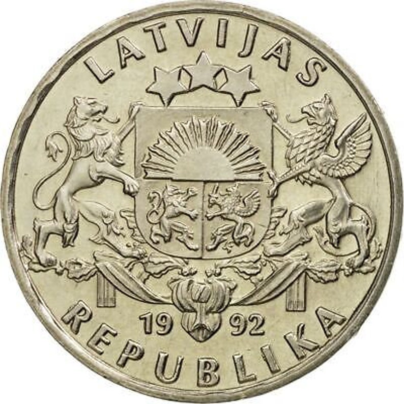 Latvian Coin Latvia 1 Lats Salmon Lion Griffin 1992 2008 image 4