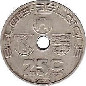 Belgian Coin 25 Centimes - Léopold III BELGIE-BELGIQUE | Mons | Bruges | 1938