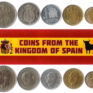5 Spanish Coins Different European Coins Foreign Currency, Valuable Money