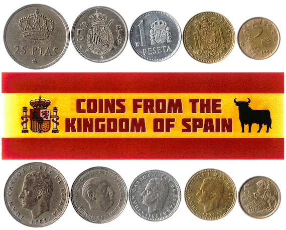 5 Spanish Coins Different European Coins Foreign Currency, Valuable Money