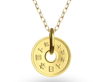 18K Gold Plated Japan 5 Yen Coin Necklace: Lucky Medallion Pendant
