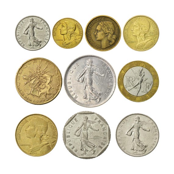 French Coin Collection: 10 France Republic Currency (1950-2001)