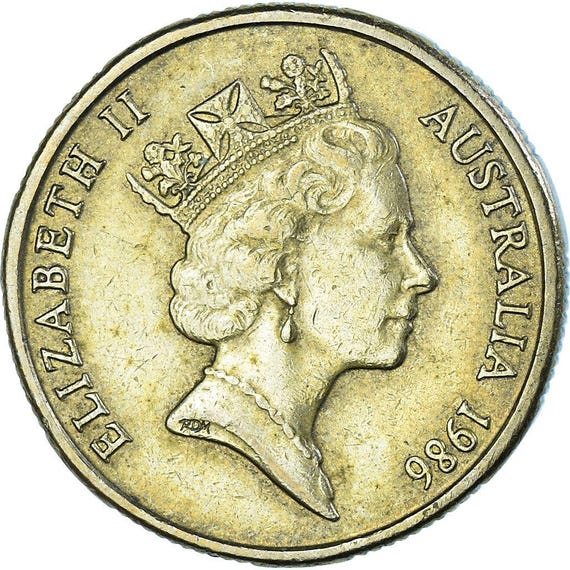 オーストラリア硬貨 1ドル | エリザベス2世 | 国際平和年 | 1986年