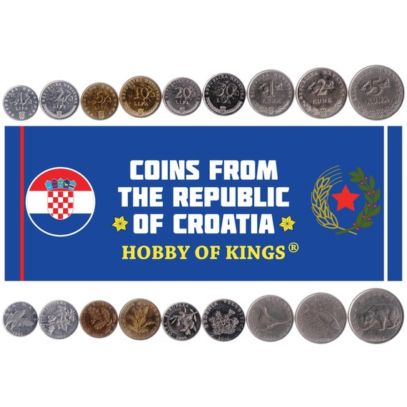 Croatian 9 Coin Set 1 2 5 10 20 50 Lipa 1 2 5 Kuna | Brown Bear | Nightingale | Tuna | Tobacco | Red Oak | Croatia | 1994 - 2022