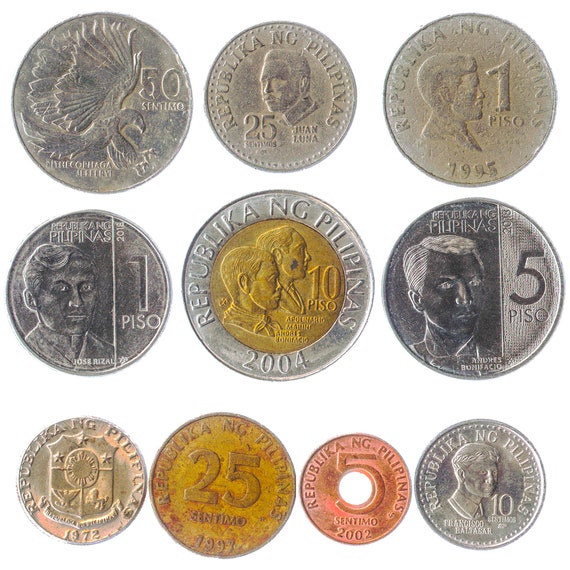 10 Coins from Philippines | Mixed Asian Currency Sentimos Piso | Old Collectible Filipino Money | Lapu-Lapu Melchora Aquino Famous Portraits