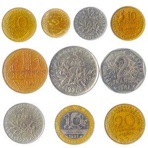 French Coins Old Collectible Money French Republic Vintage Set of 10 5 Centimes 10 Francs Rooster Liberty Marianne 1959 2002 image 3