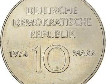 ドイツ民主共和国 10マルク硬貨 | 東ドイツ記念日 | KM50 | 1974