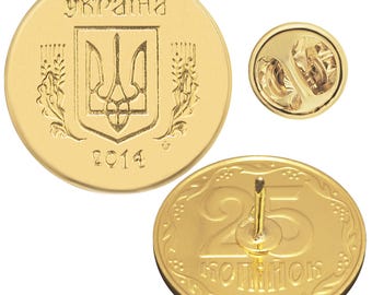 Badge avec broche pour pièce de monnaie de l'Ukraine | Fermeture pour pochette papillon | Bijoux de collection vintage | 25 Kopiyok authentiques | Trident ukrainien