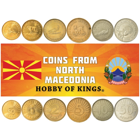 Macedonian 6 Coin Set 50 Deni 1 2 5 10 50 Denari | Balkan Lynx | Peacock | Sarplaninac Dog | Trout | Archangel Gabriel | 1993 - 2020