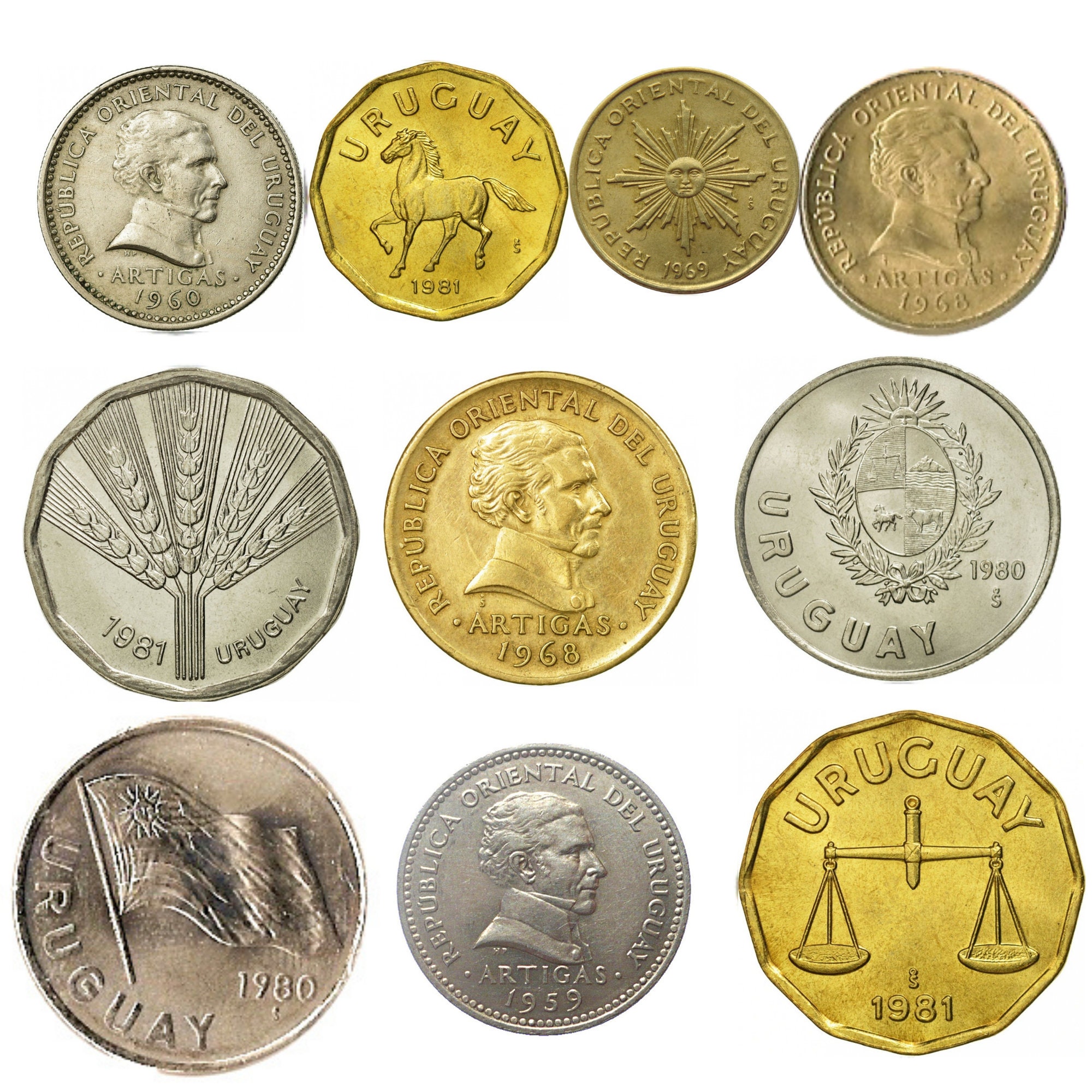 Uruguay Coins Set | Pesos Centesimos | Mixed South American Uruguay Coins Set | Pesos Centesimos | Mixed South American