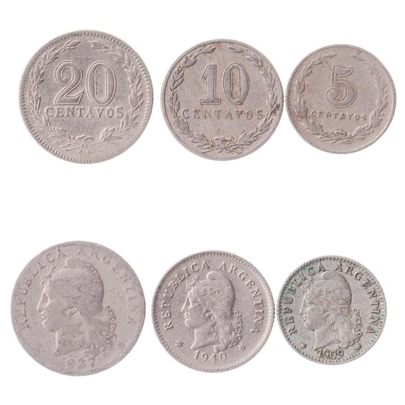 Argentine 4 Coin Set 5 10 20 50 Centavos | Argentina Currency Money Collection | Marianne | Phrygian Cap | 1896 - 1942