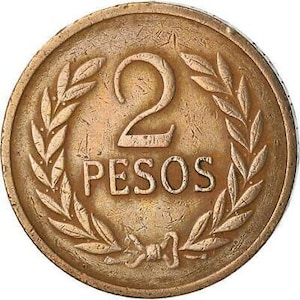 Colombia 2 Pesos | Simón Bolívar | Olives branches Coin 1977 - 1988