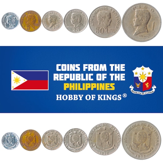Set 5 Coins Philippines 1 5 10 25 Sentimos 1 Peso 1979 - 1982