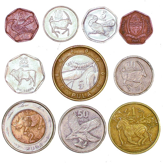 10 Botswanan Coins  | South African Wild Animals | Zebra | Eagle | Hornbill | Gemsbock | Zebu | Rhinoceros