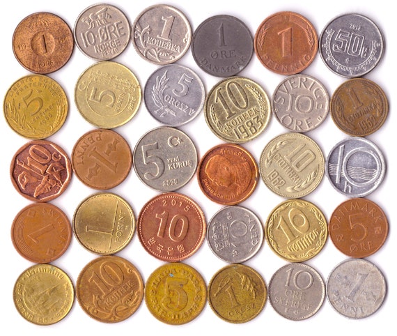 Set of 30 Smallest Diameter Coins Different Currency From All Over The World