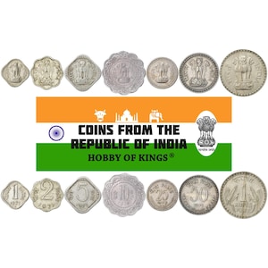 Set 7 Coins India 2 5 10 25 50 Paise 1 2 Rupees Indian Money Lion Capital of Ashoka Corn Stalks Lion Capital of Ashoka 1971 - 1984