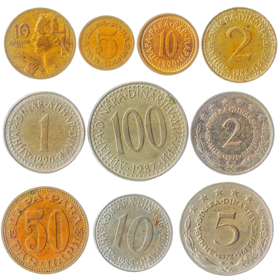 10 Different Coins From Yugoslavia. Dinar, Dinara, Para. Old Collectible Yugoslavian Money Collection Since 1945