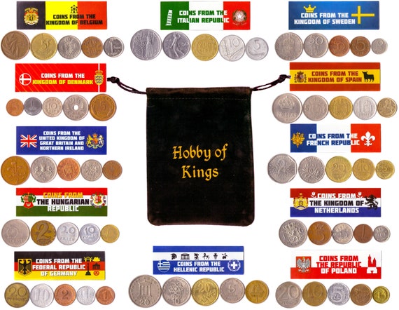 60 Old Coins From 12 Different Countries In Europe. Collectible Coins For Gifts