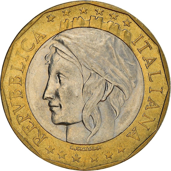 イタリア硬貨 1000リラ 欧州連合再統一ドイツ地図 | 地球儀 | 1997