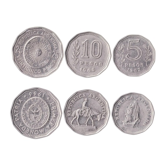 Argentine Coin Set: 5, 10, 25 Pesos (1961-1968)