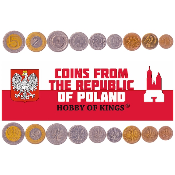 Polish 9 Coin Set 1 2 5 10 20 50 Grosz 1 2 5 Złote | White Crowned Eagle | Poland | 1990 - 2016