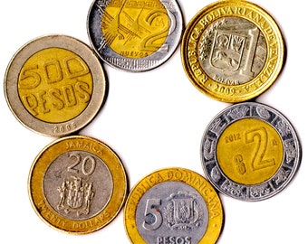 6 Münzen aus 6 verschiedenen Ländern Bimetal Münzen Nord-, Süd- und Lateinamerika