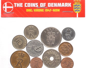 デンマークのコインコレクション：デンマークの古いコイン10枚（1947年