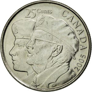 Canadian Coin Canada 25 Cents | Queen Elizabeth II | Year of the Veteran | 2005