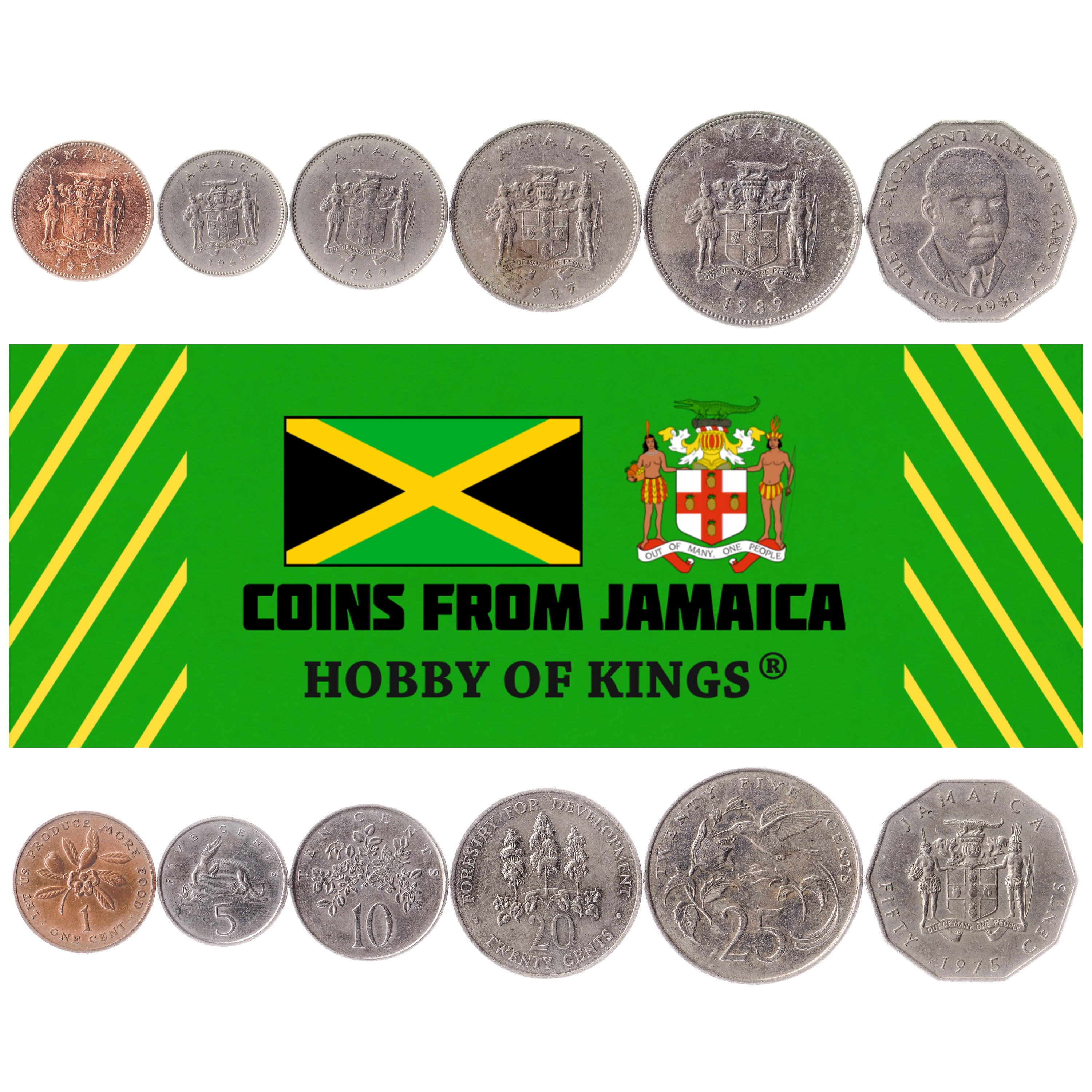 Set of 6 Coins from Jamaica 1 5 10 20 25 50 Cents. Etsy