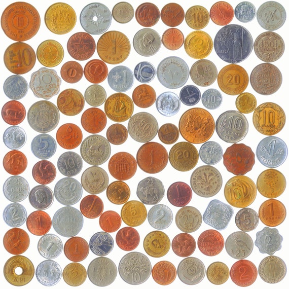 Coins From Different Countries. World Money Collection. Old Collectible Currency: 100, 50, 30, 20. No Duplicates, Unique Nations!
