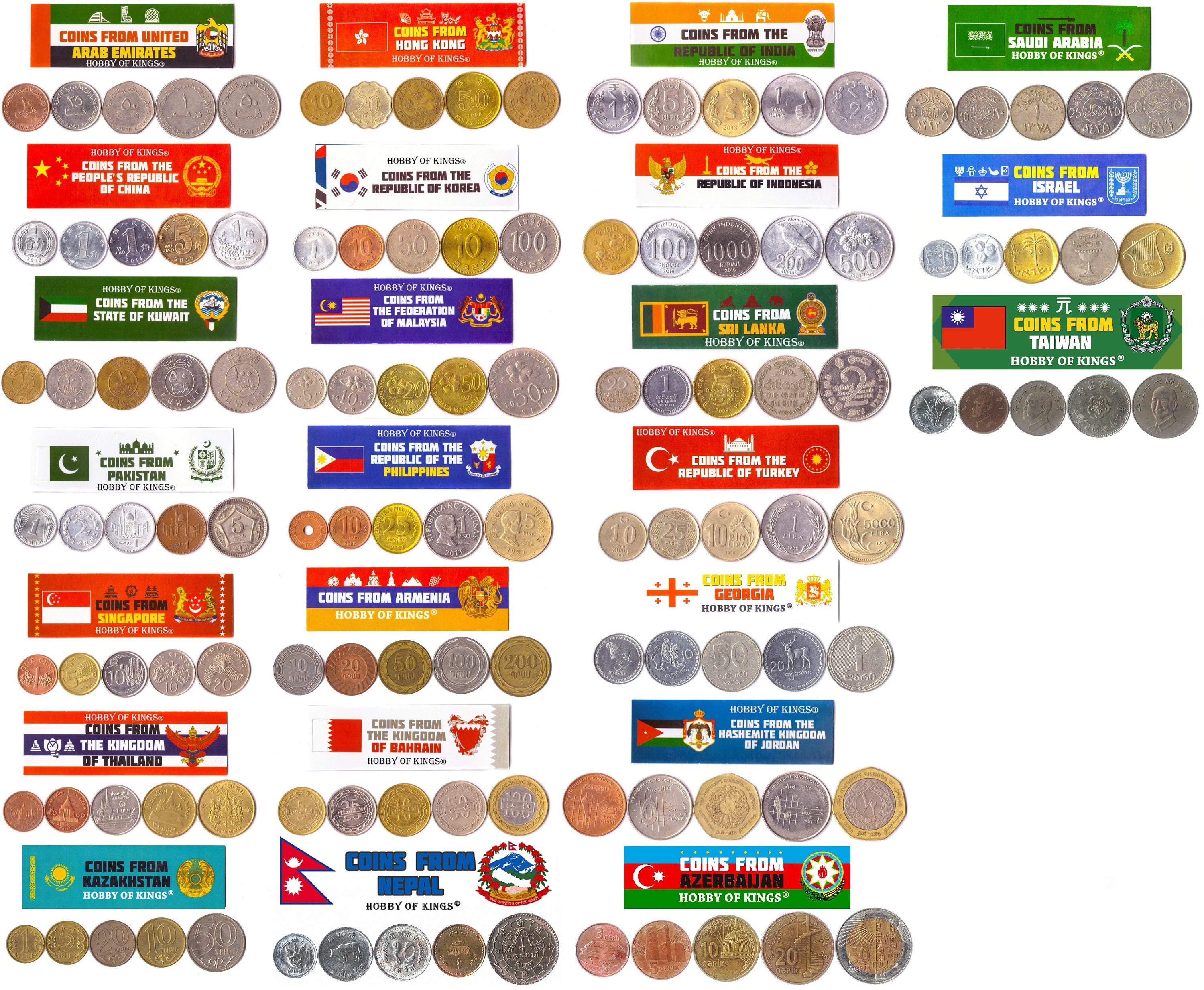 5 Different Coins From Many Countries in Asia and Middle