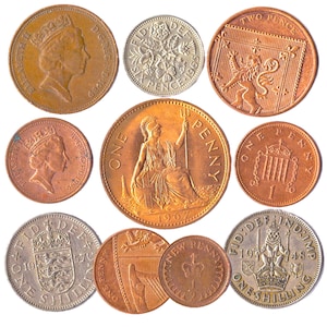 Monedas británicas Reino Unido Inglaterra Gran Bretaña Antigua moneda de colección Reino Unido Farthing Penny Shilling Pence Queen Elizabeth // 1953 - Ahora