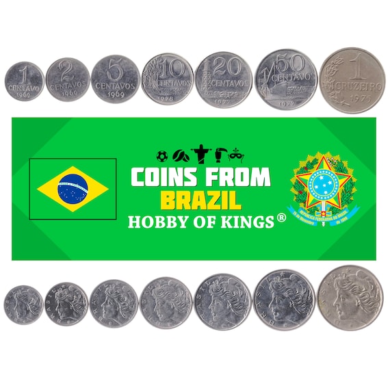 Set 7 Coins Brazil 1 2 5 10 20 50 Centavos 1 Brazilian Cruzeiros 1969 - 1979 Brazil