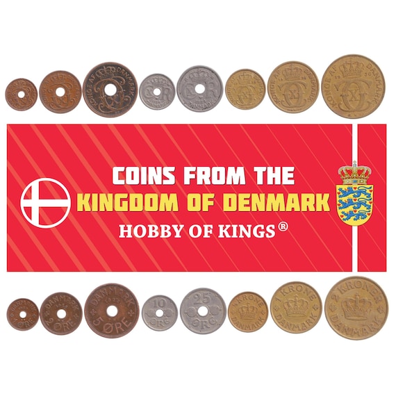 Danish 8 Coin Set 1 2 5 10 25 Øre 1/2 1 2 Kroner | Christian X | 1924 - 1941
