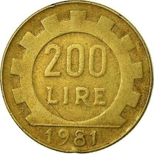 Italien Münze 200 Lire | Wünsler | Zahnrad | 1977 - 2001