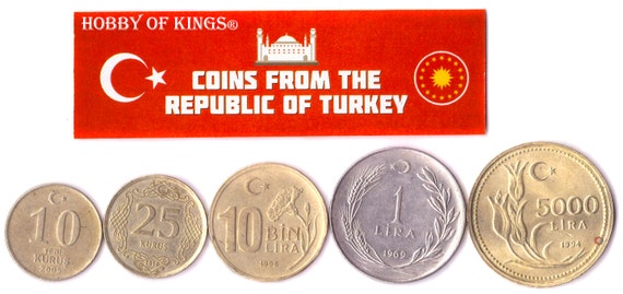 5 Turkish Coin Lot. Differ Collectible Coins From Middle East. Foreign Currency