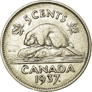 Canadian Coin Canada 5 Cents | King George VI | Beaver | 1937 - 1942