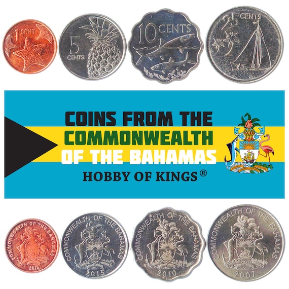 Bahamian 4 Coin Set 1 5 10 25 Cents | Pineapple | Strfish | Marlin | Flamingo | Bahamian Sloop | Bonefish | 2006 - 2016
