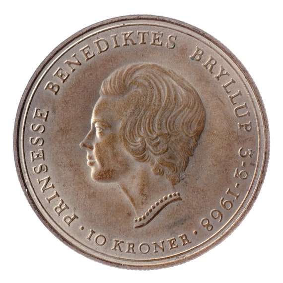 Danish Silver Coin 10 Kroner | Frederik IX Wedding | Princess Benedikte | KM857 | Denmark | 1968