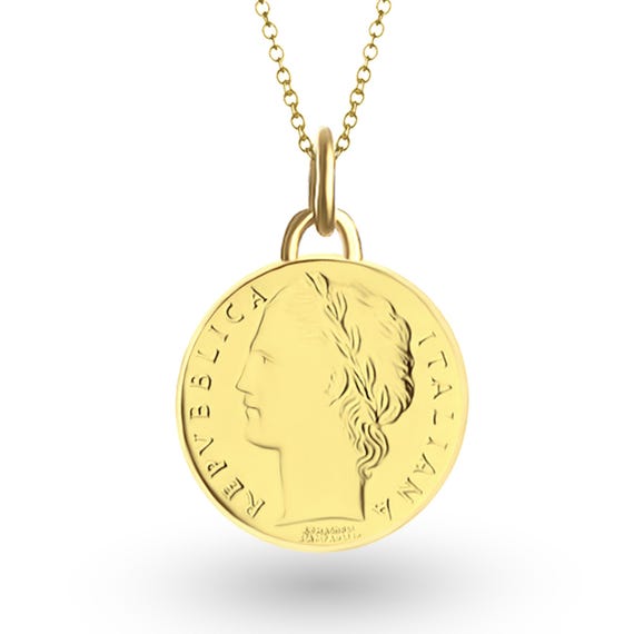 Genuine Italian 100 Lire Coin Medallion Pendant | Necklace| Minerva | Lucky Pendant |  24K Gold Plated Coin | 1990 - 1992 | US Fast Delivery