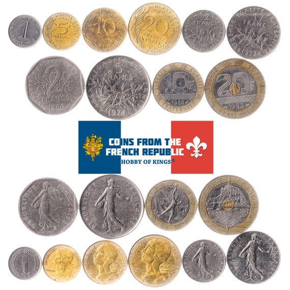10 Coins from France Money Set 1 5 10 20 Centimes 1/2 1 2 5 10 20 Francs Old Collectible French Currency Marianne Cap of Liberty 1965 - 2001