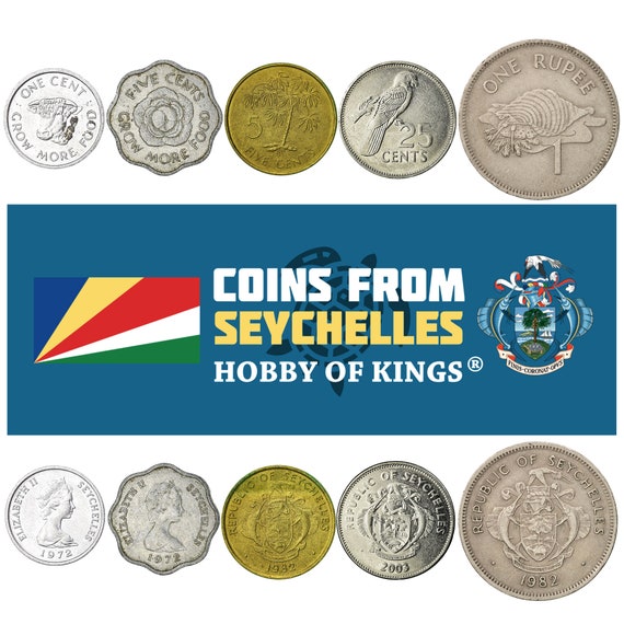 5 Seychelloise Coins | Mixed Seychelles Currency | Cents | Rupee | African Money | Water Animals