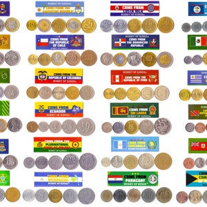 5 Different Coins From North, Central And South Americas. Currency Collection For Your Money Album. Perfect Gift for Coin Collector