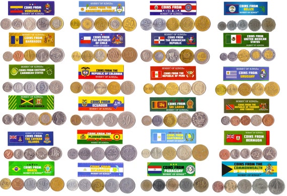 5 Different Coins From North, Central And South Americas. Currency Collection For Your Money Album. Perfect Gift for Coin Collector