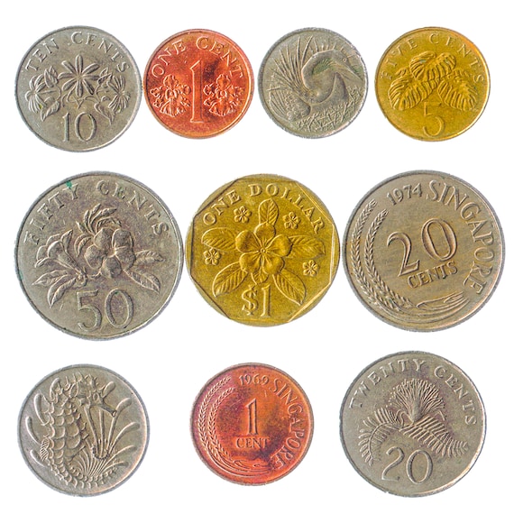 10 Coins Singapore | Cents | Dollar | Asian Island | Singaporean Money Collection | Flowers and Fishes | Currency since 1967