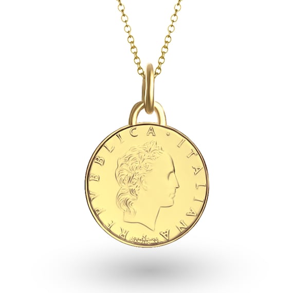Genuine Italian 50 Lire Coin Medallion Necklace | Pendant | Lucky Pendant | 24K Gold Plated Lucky Coin | 1991 - 1995 | US Fast Delivery